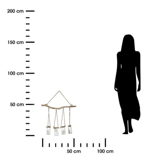 Atmosphera závěsná nástěnná dekorace se sušenými květinami láhve sklo dřevo do obývacího pokoje 53 cm
