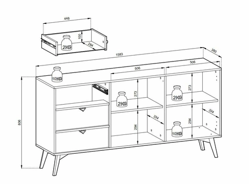 Komoda Sage 158 cm se zásuvkami a skříňkami v dekoru rybí kosti glamour do obýváku a ložnice