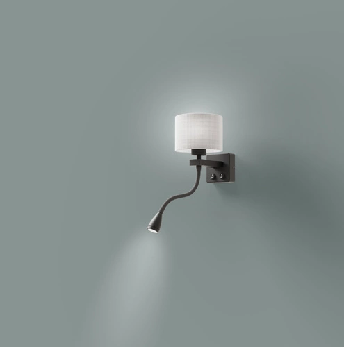 Nástěnné svítidlo Polo 1x40W E27 + 2W LED černé stínítko kulaté šedé