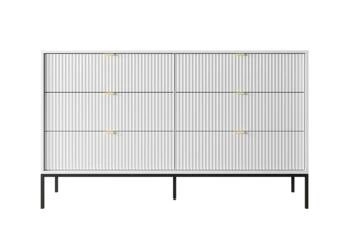 Komoda Delicious bílá rýhovaná se 6 zásuvkami na vysokých nohách moderní do obýváku Intesi 154 cm