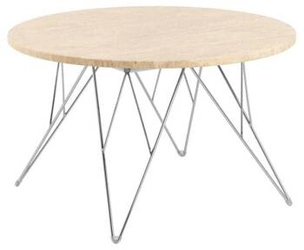 Kulatý konferenční stolek Prunus 80 cm travertin glamour chrom moderní do obýváku