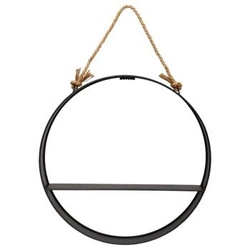 Kulatá nástěnná police Atmosphera Irena černá kovová loftová na dekorace do obýváku