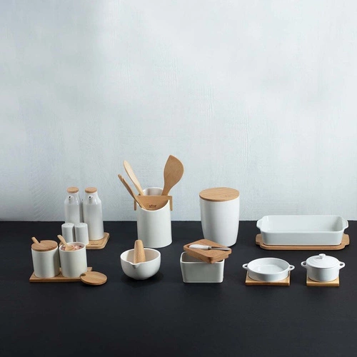 Sada 4 dóz na koření Seramik na bambusovém stojanu