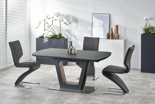 Rozkládací jídelní stůl Lotti loft antracit matný se skleněnou deskou 160–200x90 cm Intesi