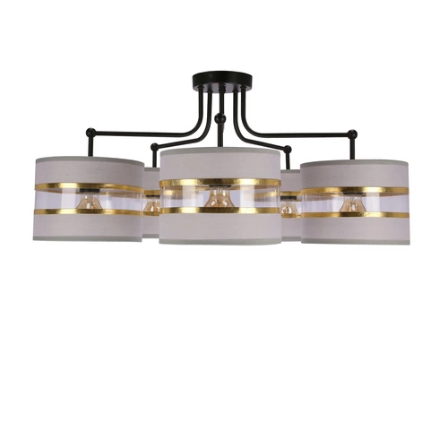 Andy závěsná lampa černá 5x40W E27 stínidlo šedá+zlatá