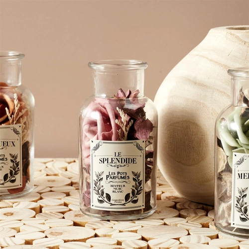 Skleněná nádoba 12 cm s pot pourri růžová