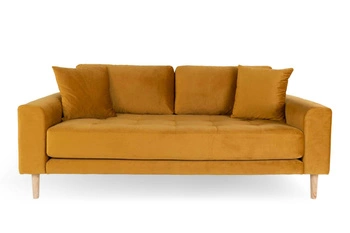 Třímístná sametová pohovka Lido Intesi žlutá skandinávská s područkami do obýváku