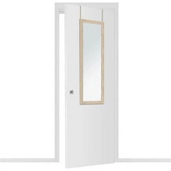 Obdélníkové zrcadlo na dveře do předsíně boho dřevěný efekt 35x109 cm