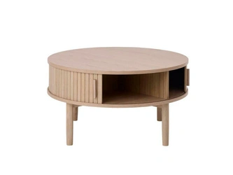 Konferenční stolek Meta kulatý 85 cm dubový skandinávský s úložným prostorem