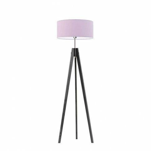 Stojací dřevěná lampa HAITI Lysne světle fialový stínidlo glamour do dětského pokoje