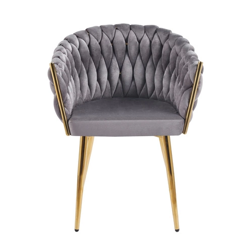 Čalouněná jídelní židle Malaya Velvet šedá s područkami na zlatých nohách Intesi