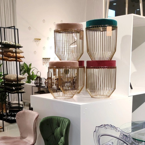 Taburet Intesi Cherrys Velvet zlatomodrý kulatý s úložným prostorem do předsíně glamour