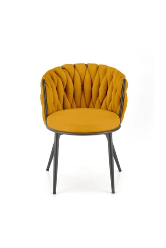 Čalouněná jídelní židle Wendy v hořčicové barvě, moderní, na černých nohách, do jídelny a obýváku Intesi