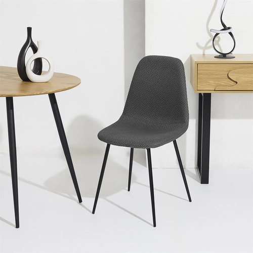 Čalouněná jídelní židle Pori šedá, moderní na černých kovových nohách do jídelny a kuchyně Intesi