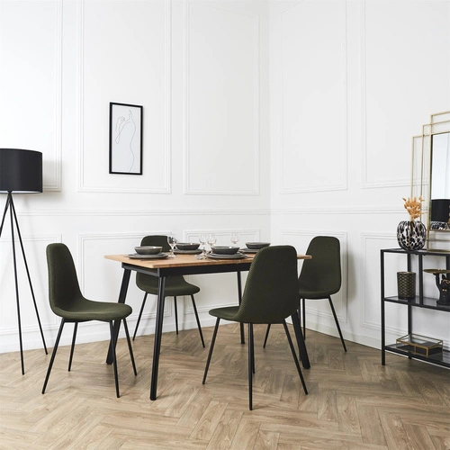 Čalouněná židle Pori zelená khaki Intesi do jídelny moderní s černými kovovými nohami