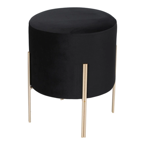 Černý sametový taburet Living Velvet na zlatých nohách kulatý do obýváku ve stylu glamour