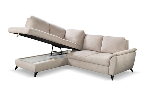 Rohová rozkládací pohovka levá Nevada béžová moderní do obýváku s úložným prostorem