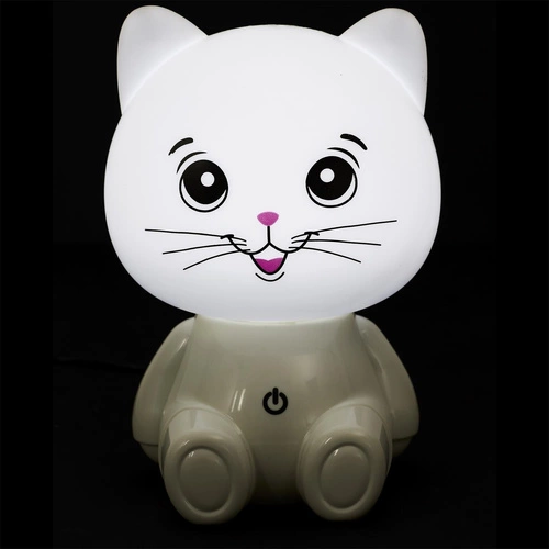 Dětská LED noční lampička kočka Intesi bílá s nastavitelným světlem a USB portem