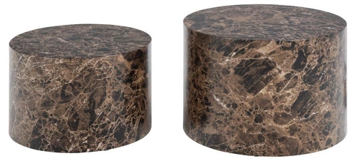 Sada 2 kulatých konferenčních stolků Dice mramorově hnědých moderních do obýváku 2v1