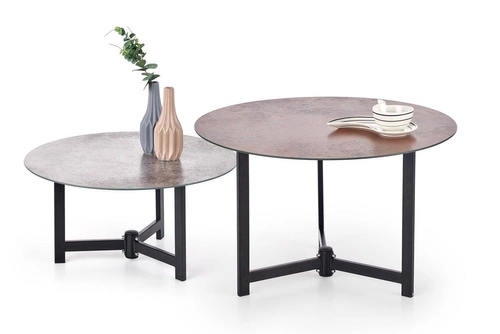 Sada 2 kulatých konferenčních stolků Qued skleněných industriálních do obýváku Intesi