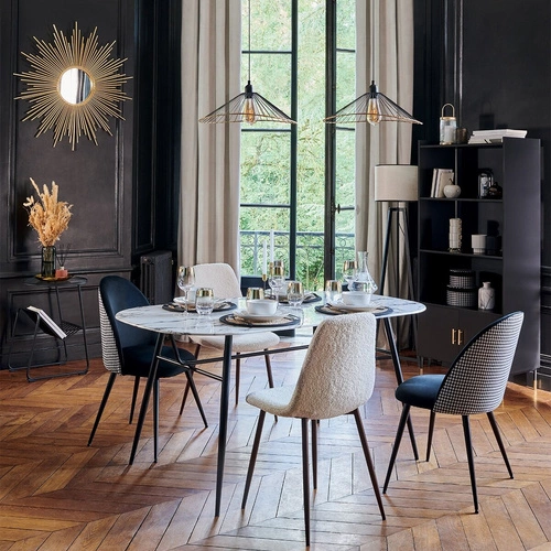 Jídelní stůl Roxas moderní bílý mramor s černými nohami 160x90 cm Atmosphera