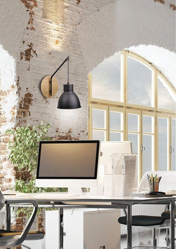 Nástěnné svítidlo Vario černé kovovo-dřevěné moderní do obýváku a ložnice 32 cm