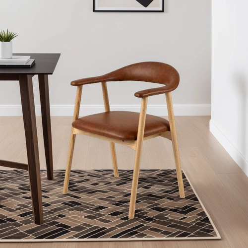 Jídelní židle Addi Actona čalouněná ekokůže hnědá s područkami dub skandinávský