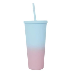 Tie-Dye PP kelímek s brčkem modro-růžový