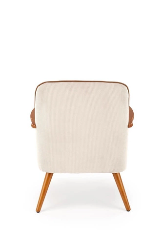 Odpočinkové křeslo Grejs béžové skandinávské do obýváku z látky na dřevěných nohách