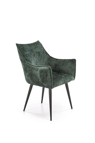 Čalouněná jídelní židle Arhiza zelená s područkami moderní na černých nohách