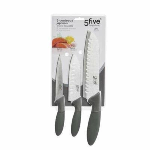 Sada 3 kuchyňských nožů Santoku 5five simply smart nerezová ocel šedá moderní