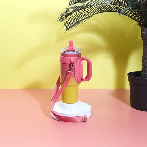 Termohrnek Malibu Intesi 900 ml růžovo‑žlutý s uchem na kávu