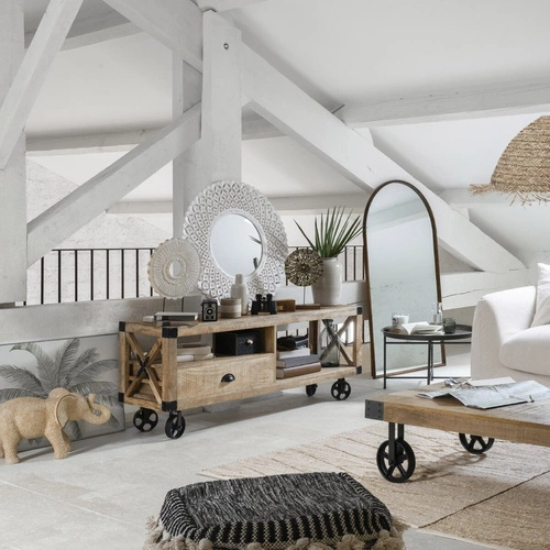Dřevěný TV stolek Silas 140 cm moderní rustikální mango do obýváku Atmosphera