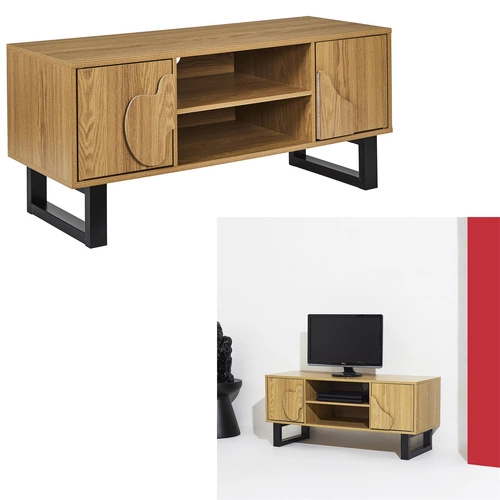 Televizní stolek Calypso 110 cm boho s policemi a zdobenými dvířky do obýváku Intesi