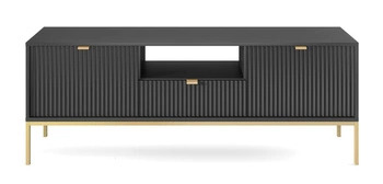 TV stolek Delicious černý s drážkováním a zásuvkou na vysokých zlatých nohách 154 cm do obýváku