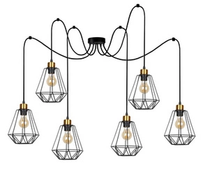 Primo p závěsná lampa černá+zlatá 6x60W E27 stínidlo černé