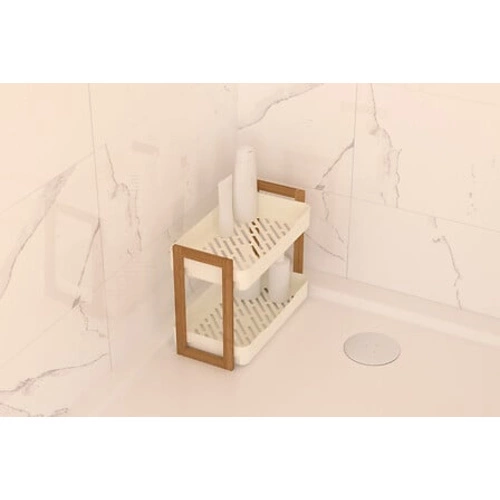 Bambusová koupelnová police Naturéo dvoupatrová bílá obdélníková ve skandinávském stylu