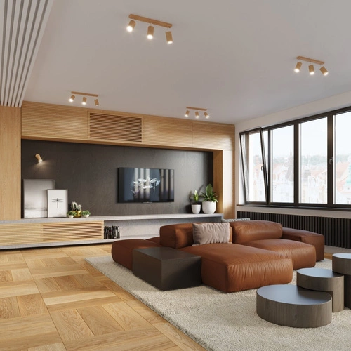 Stropní svítidlo BERG 4 přírodní dřevo moderní do obýváku a kuchyně Sollux Lighting