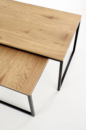 Sada 2 konferenčních stolků Jennet loftový obdélníkový dub černý do obýváku 2v1 Intesi