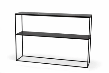 Moderní úzký konzolový stolek STAM 280 NORDIFRA do předsíně a obývacího pokoje s policí, černý šedý