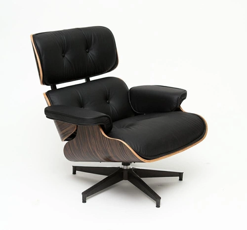Relaxační křeslo Vip Lounge Chair černá kožená s podnožkou moderní do obýváku