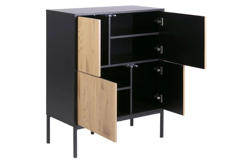 Komoda Seaford černá přírodní dub 80 cm industriální na nožkách do obýváku Actona