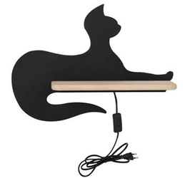 Nástěnné LED světlo Cat černé dřevěné do dětského pokoje klasické dekorativní 26 cm
