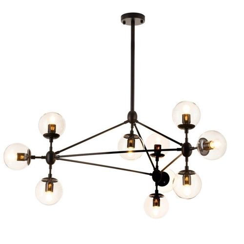 Závěsné svítidlo skleněná koule ASTRIFERO-10 černá 90 cm do obýváku a nad stůl