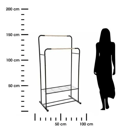 Artemis moderní stojanový věšák do předsíně dvojitý černý kov s policí 5five