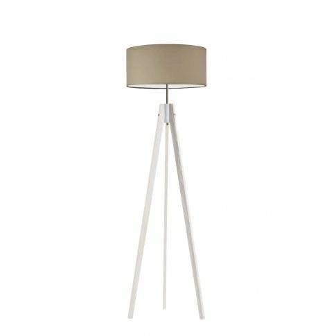 Stojací lampa do obýváku HAITI béžová s glamour stínidlem dřevěná na bílém podstavci Lysne