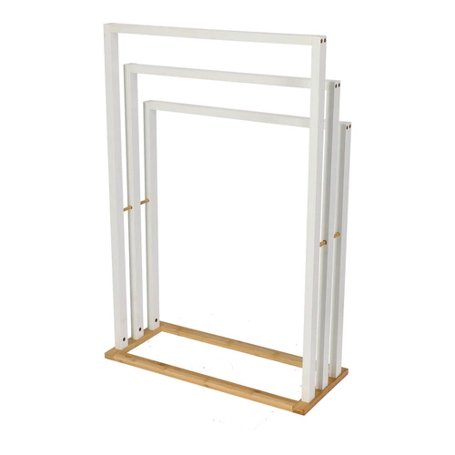 Stojanový bambusový věšák na ručníky 5five simply smart boho bílý 3 ramena