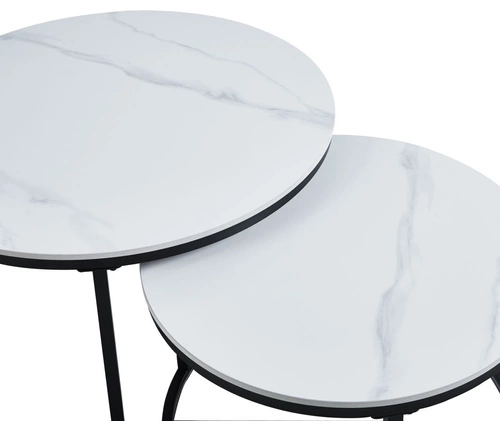 Sada 2 kulatých konferenčních stolků Silas bílý mramor moderní do obýváku 80 a 60 cm