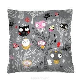 Dekorační sametový polštář Sovy Intesi antialergický do obýváku a ložnice 40x40