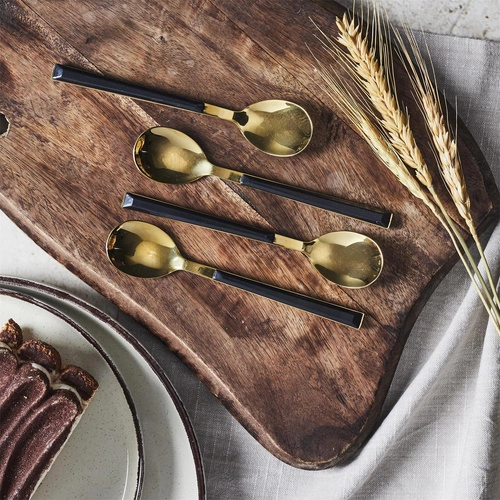 Charlotte Intesi zlaté černé dezertní lžičky z nerezové oceli pro 4 osoby vhodné do myčky